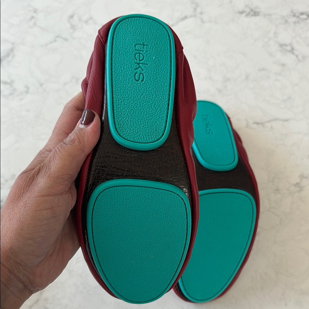 Tieks Red and Green Flats Comfortable Leather Loafers - Picture 3 of 4
